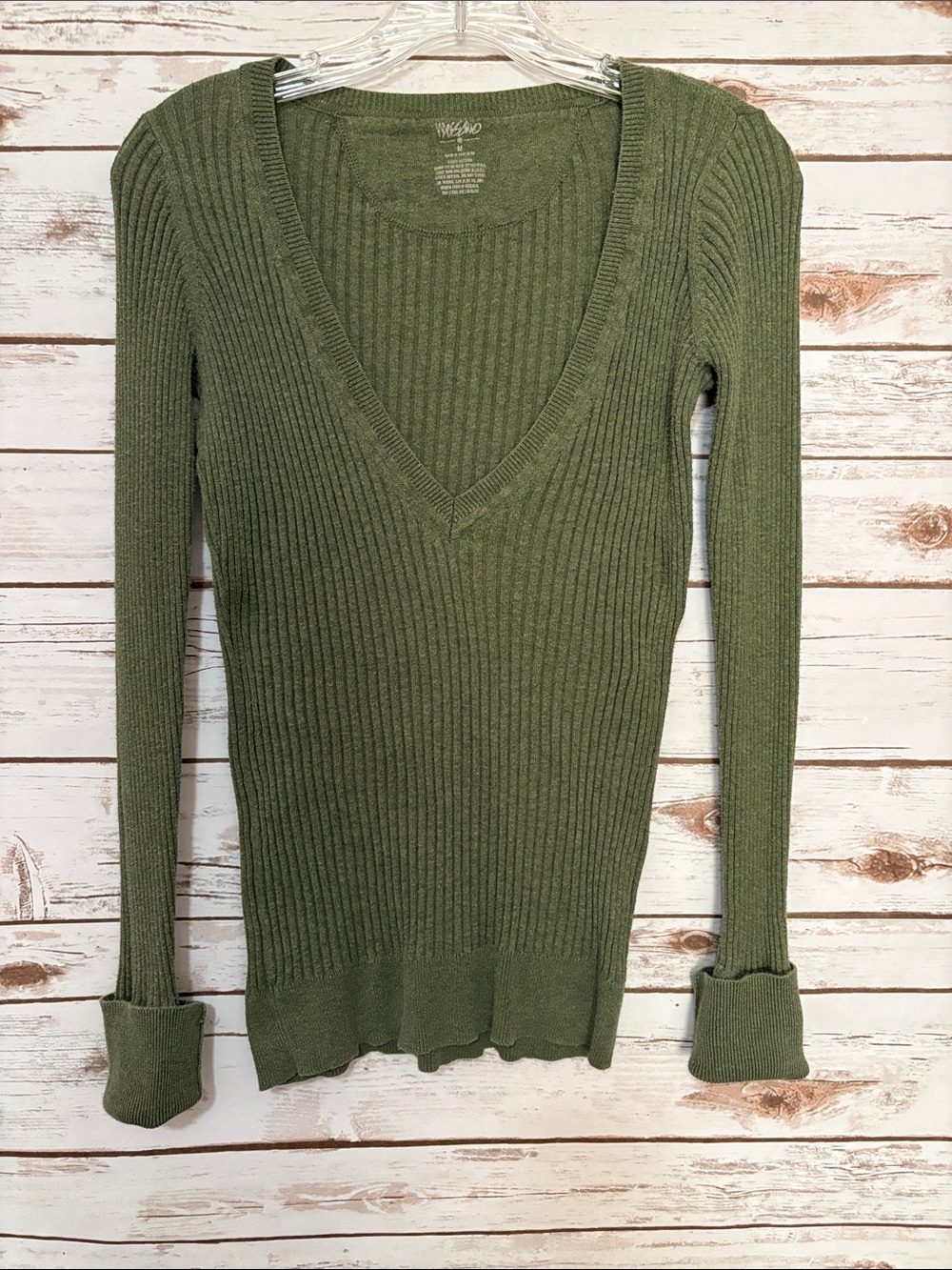 Mossimo Olive Green Ribbed V-Neck Sweater